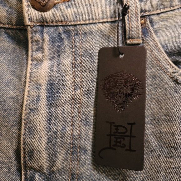 Ed Hardy Denim Death Before Dishonor Blue Distressed Jeans Slim Fit New - Picture 6 of 7
